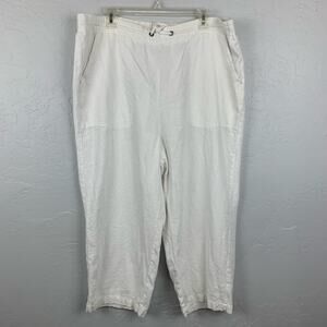 Cynthia Rowley Linen Capri Pants Size 2X White Women's Drawstring Lagenlook